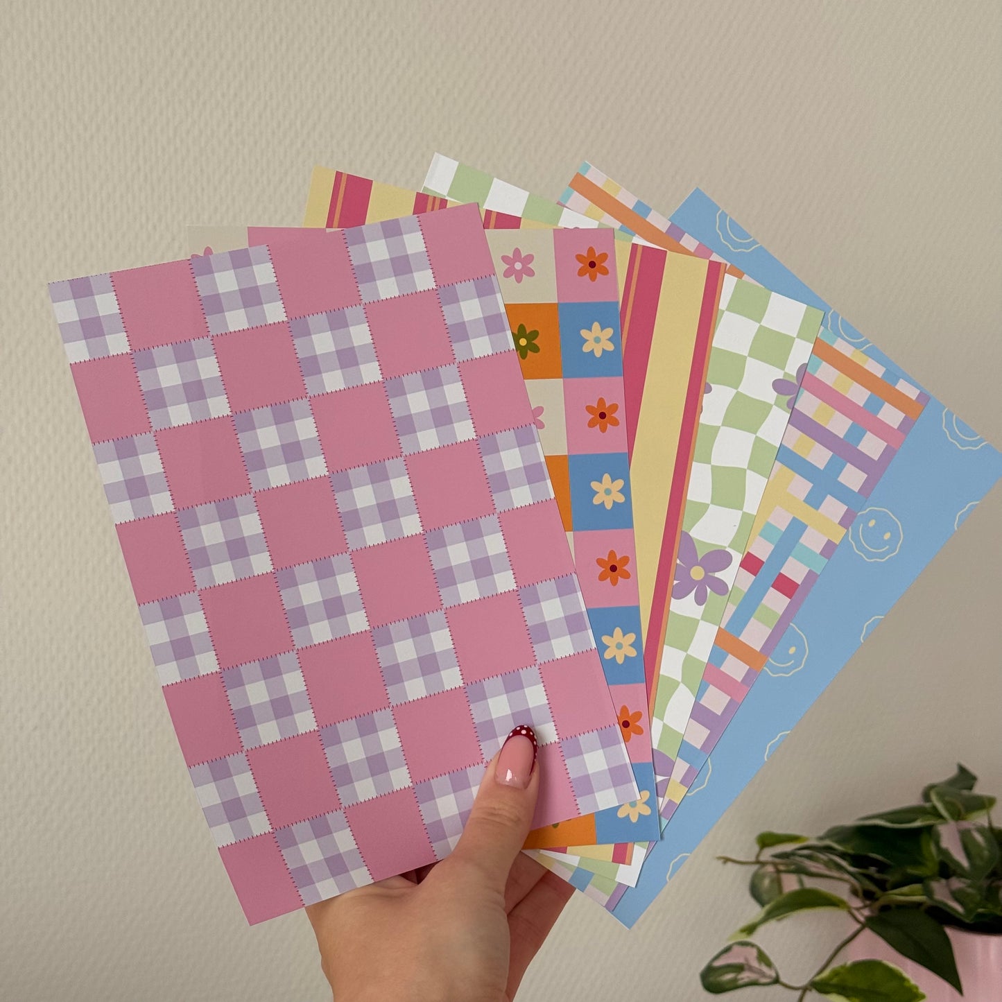 Printed A5 paper pack with bold colorful designs on matte paper