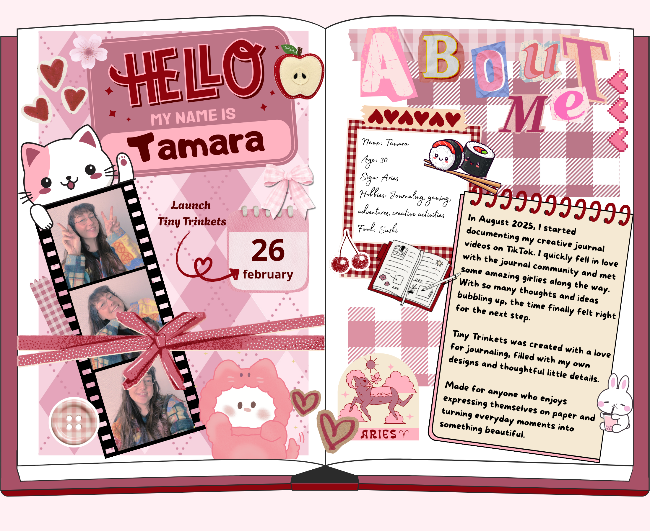Digital journal page with an about me layout for a quick introduction 