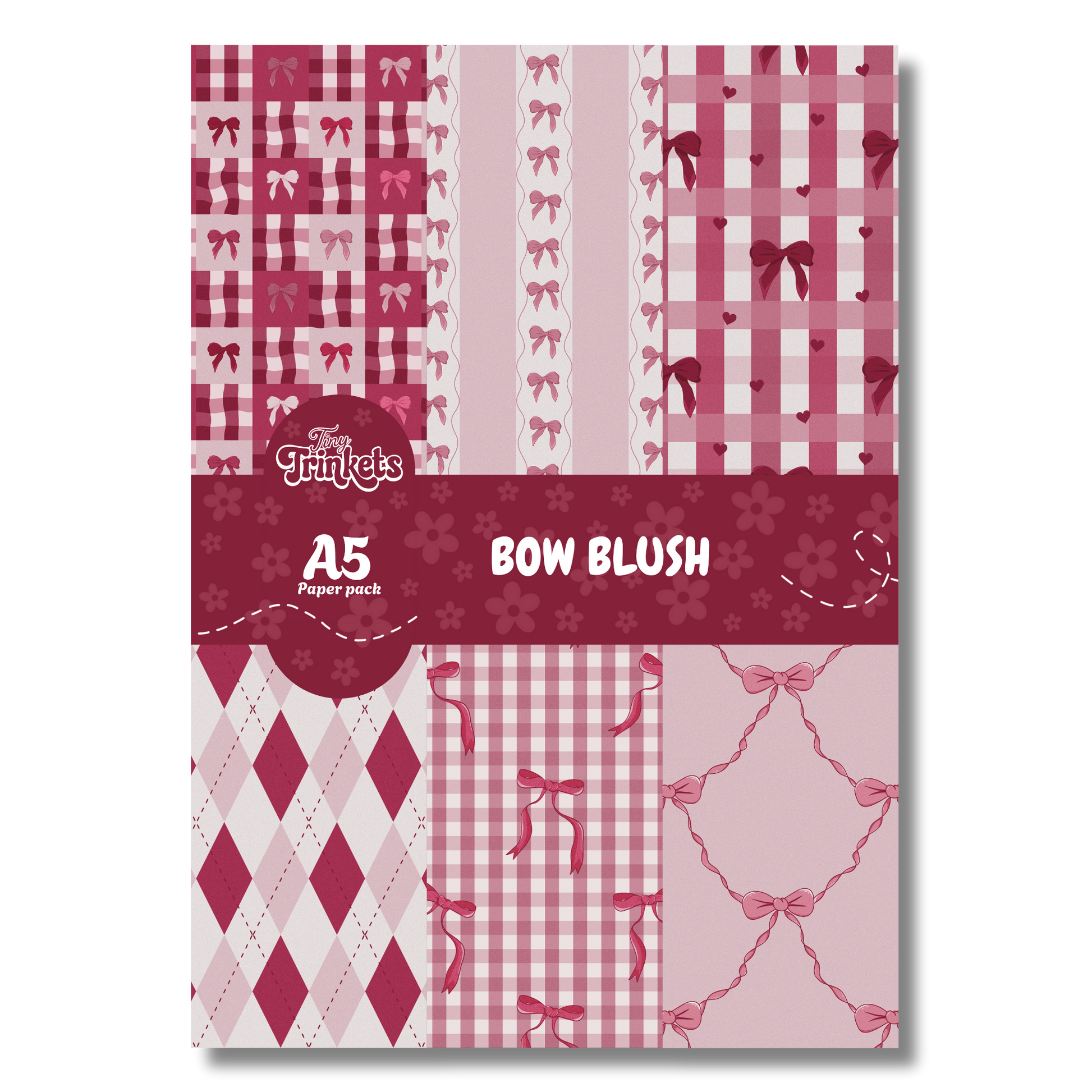 A5 paper pack with blush pink tones and bow-themed illustrated designs