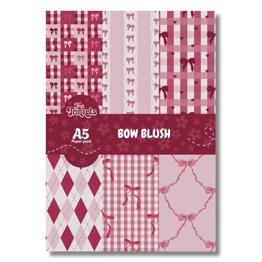 A5 paper pack with blush pink tones and bow-themed illustrated designs