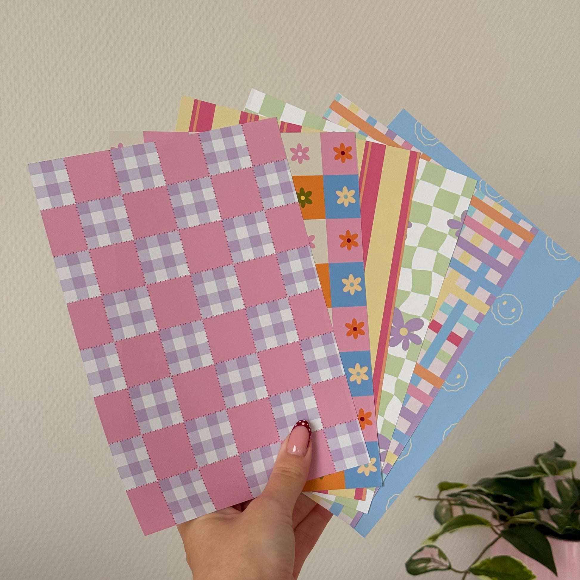Printed A5 paper pack with bold colorful designs on matte paper