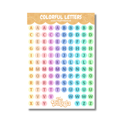 Sticker sheet with colorful alphabet letter stickers