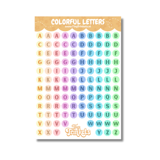 Sticker sheet with colorful alphabet letter stickers