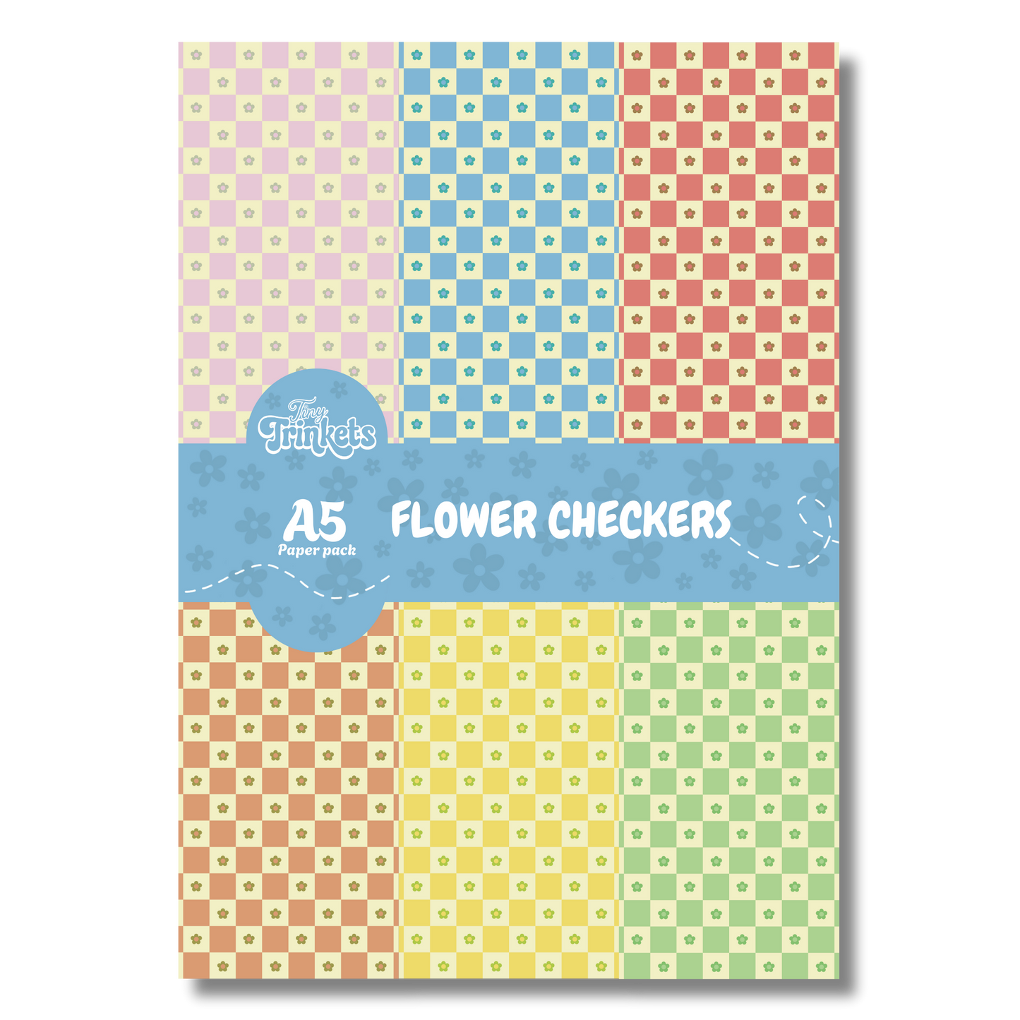 A5 paper pack with small floral details and classic checkered patterns