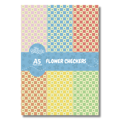 A5 paper pack with small floral details and classic checkered patterns