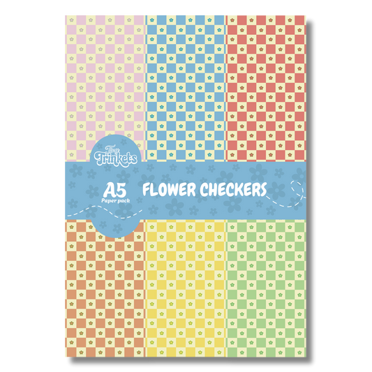 A5 paper pack with small floral details and classic checkered patterns