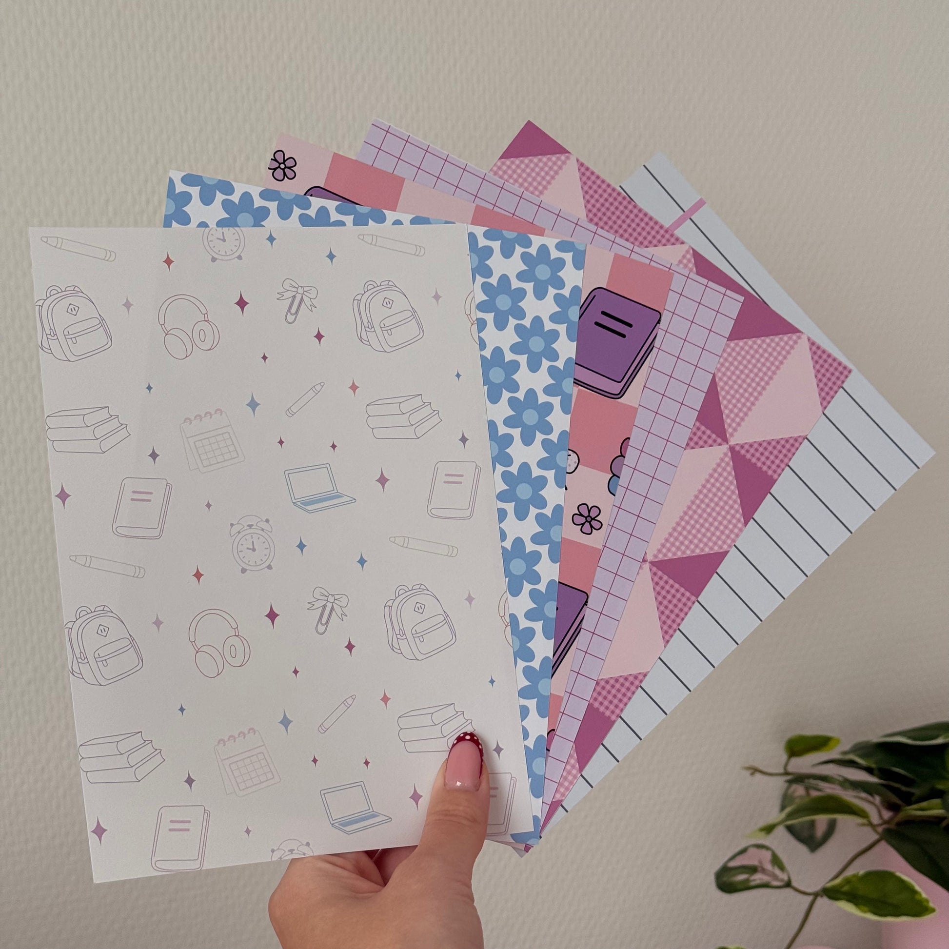 Printed A5 journal papers with school-inspired designs on matte paper
