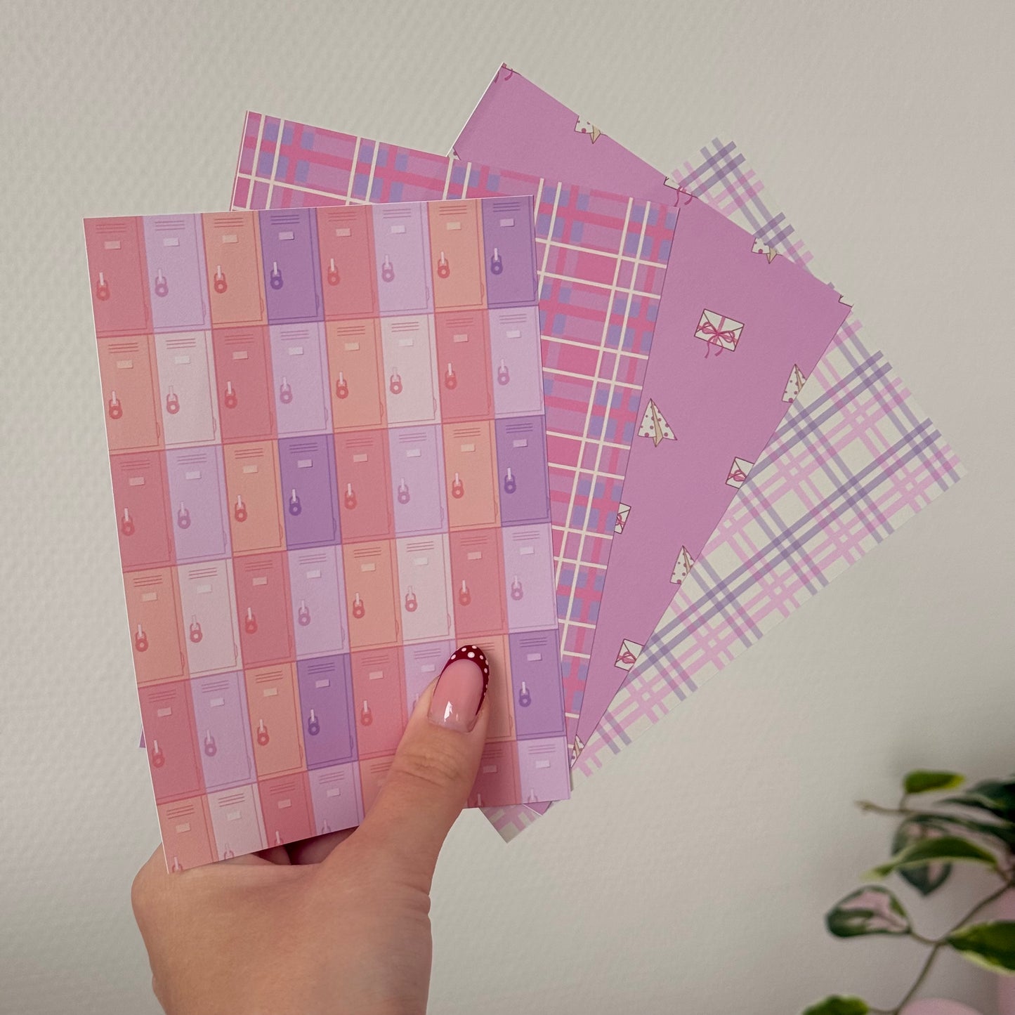 Printed A6 journal papers with school-inspired designs on matte paper
