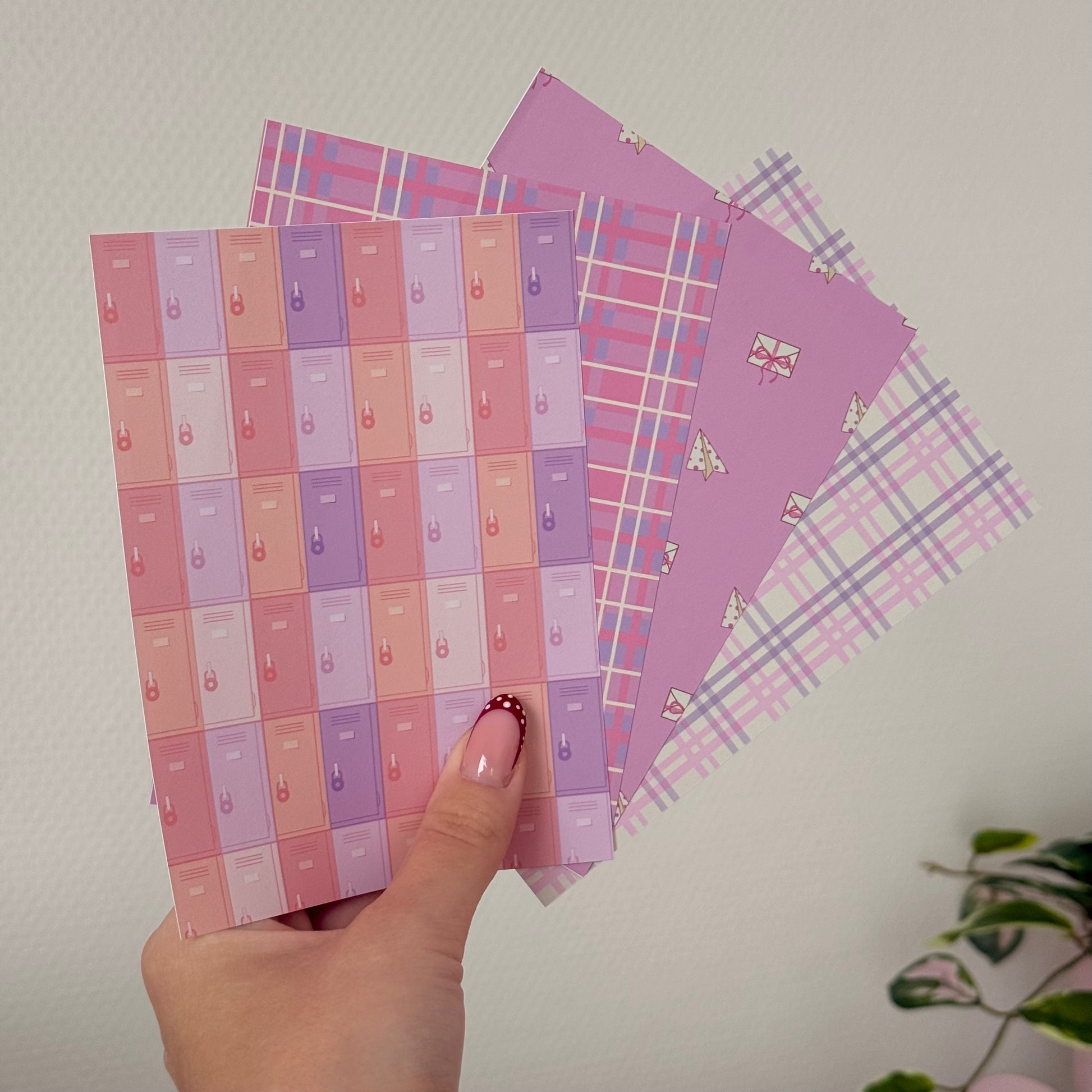 Printed A6 journal papers with school-inspired designs on matte paper
