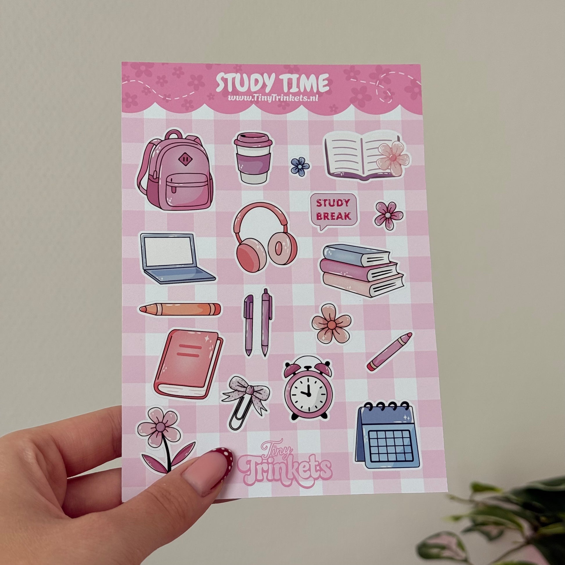 Printed sticker sheet with school-themed illustrations on glossy paper