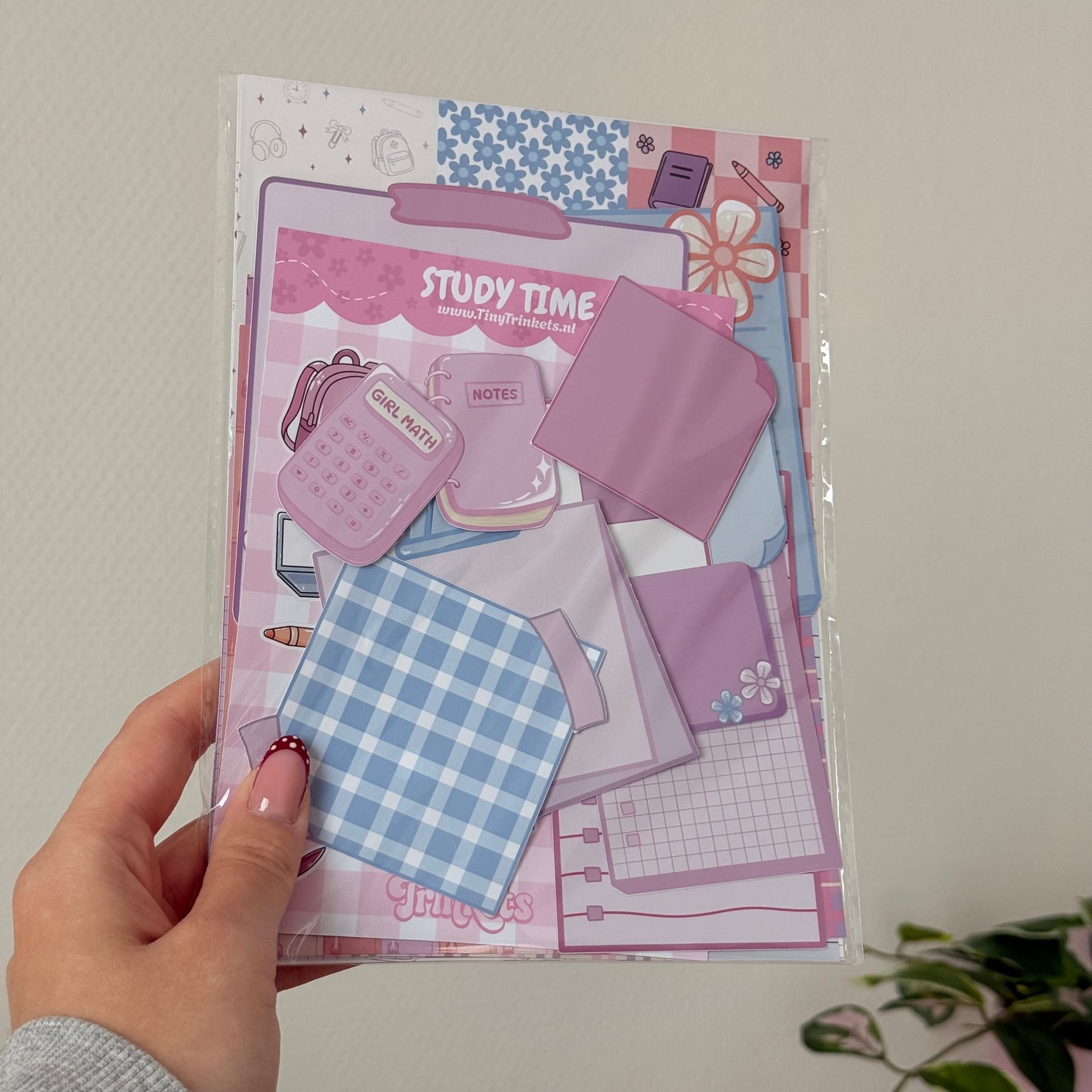 Printed journal set with papers, stickers, and cut-outs together