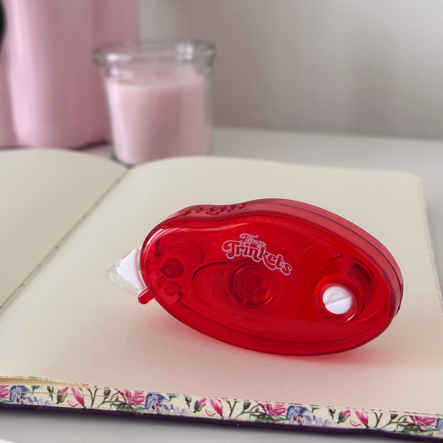 Double-sided glue tape roller with sliding cap for journaling and paper crafts