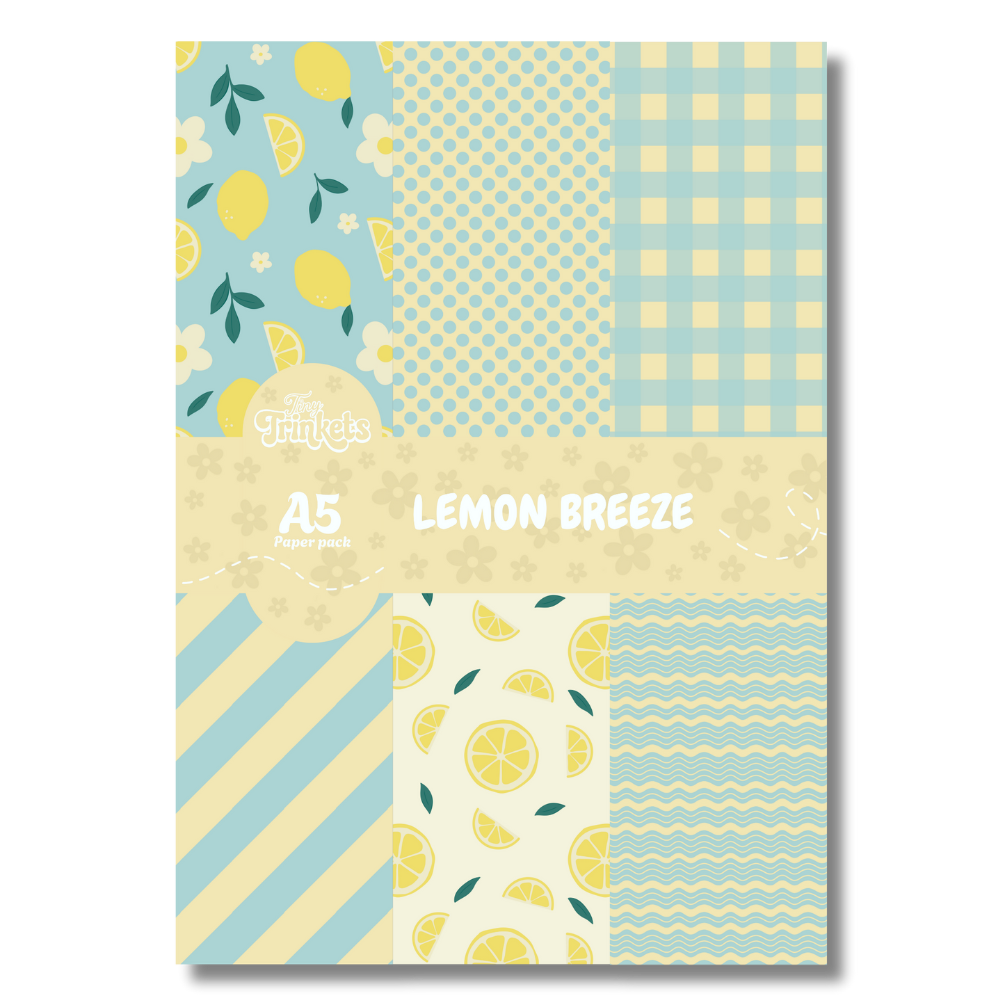 A5 paper pack with fresh yellow tones and light illustrated designs