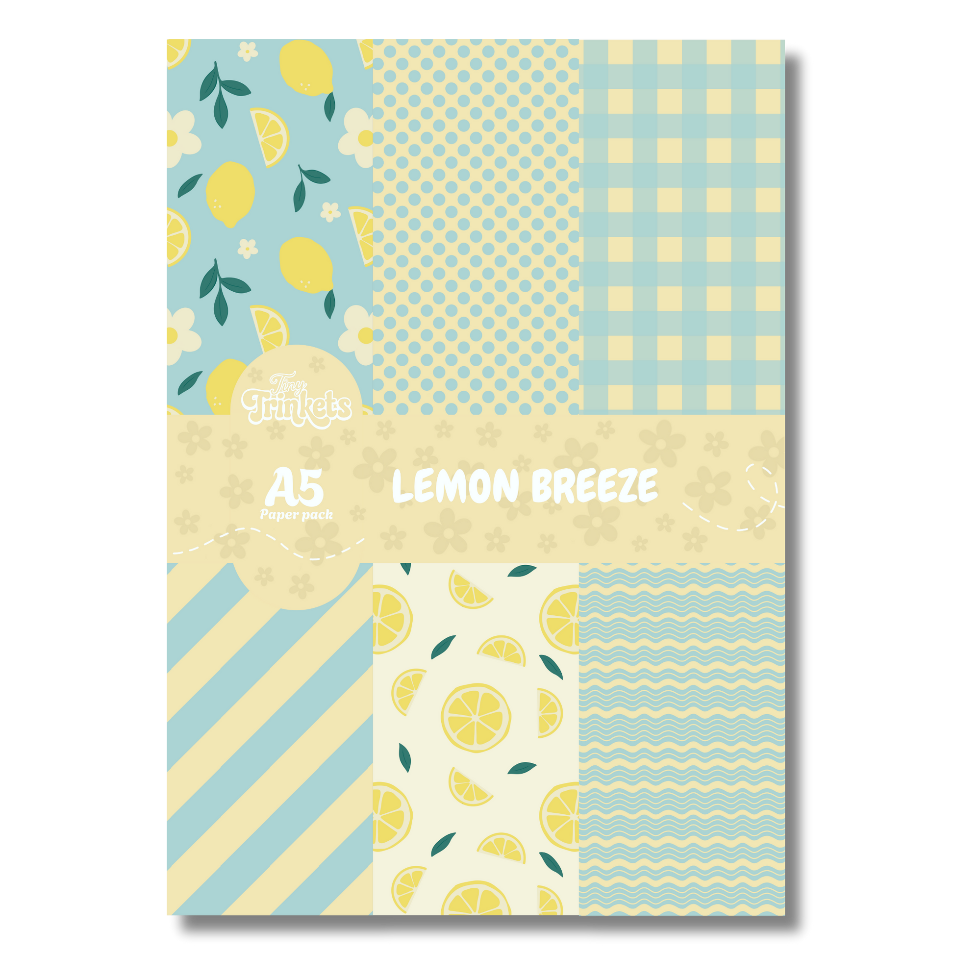 A5 paper pack with fresh yellow tones and light illustrated designs