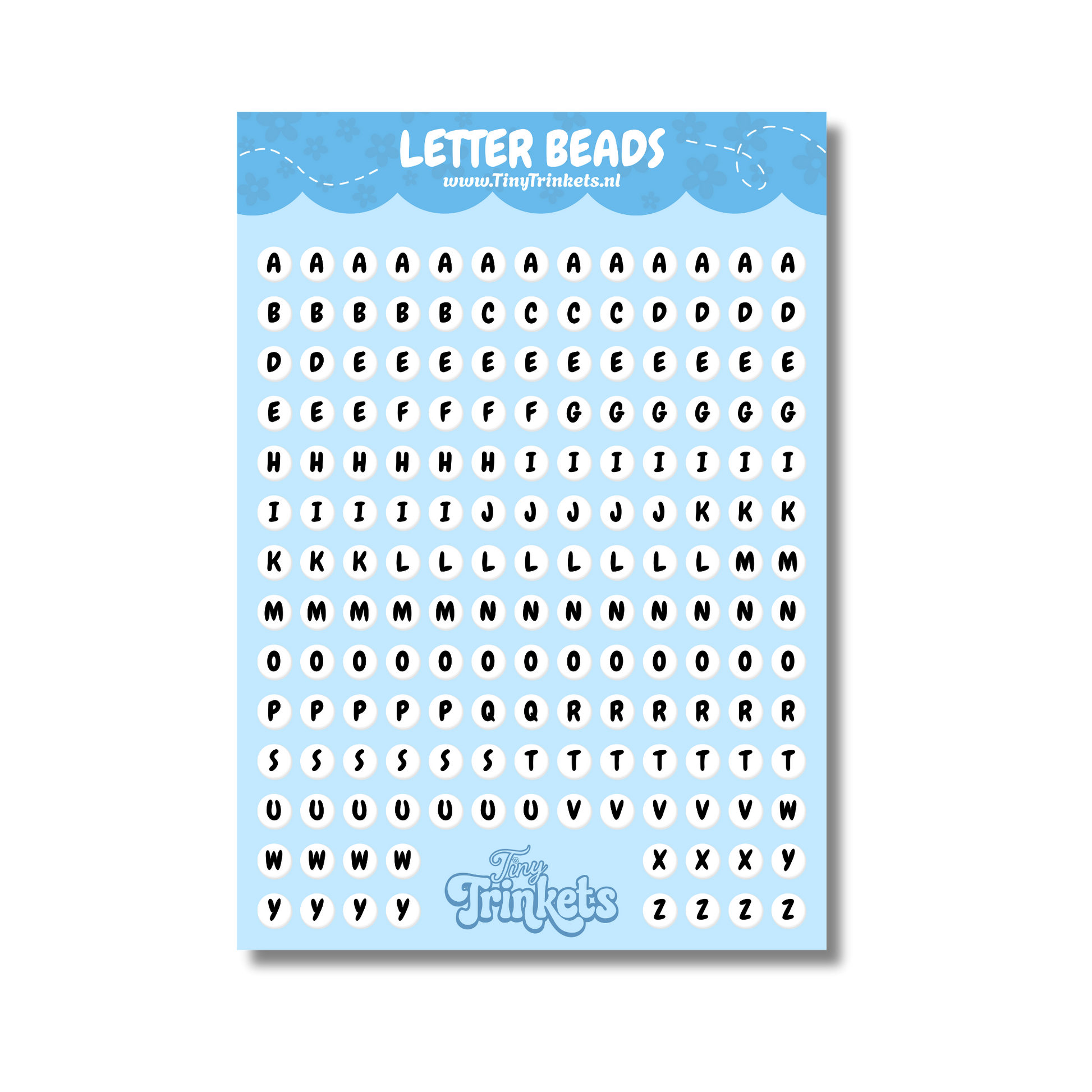 Sticker sheet with letter bead style alphabet stickers