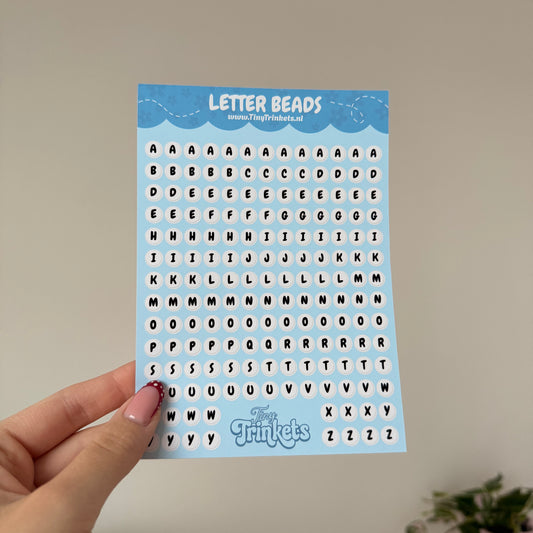 Printed sticker sheet with letter bead style alphabet stickers on glossy paper