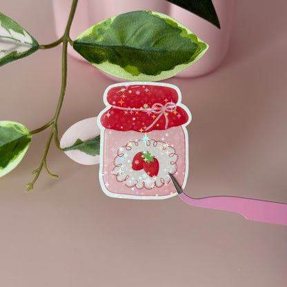 Strawberry Jam Jar - Single Vinyl Sticker